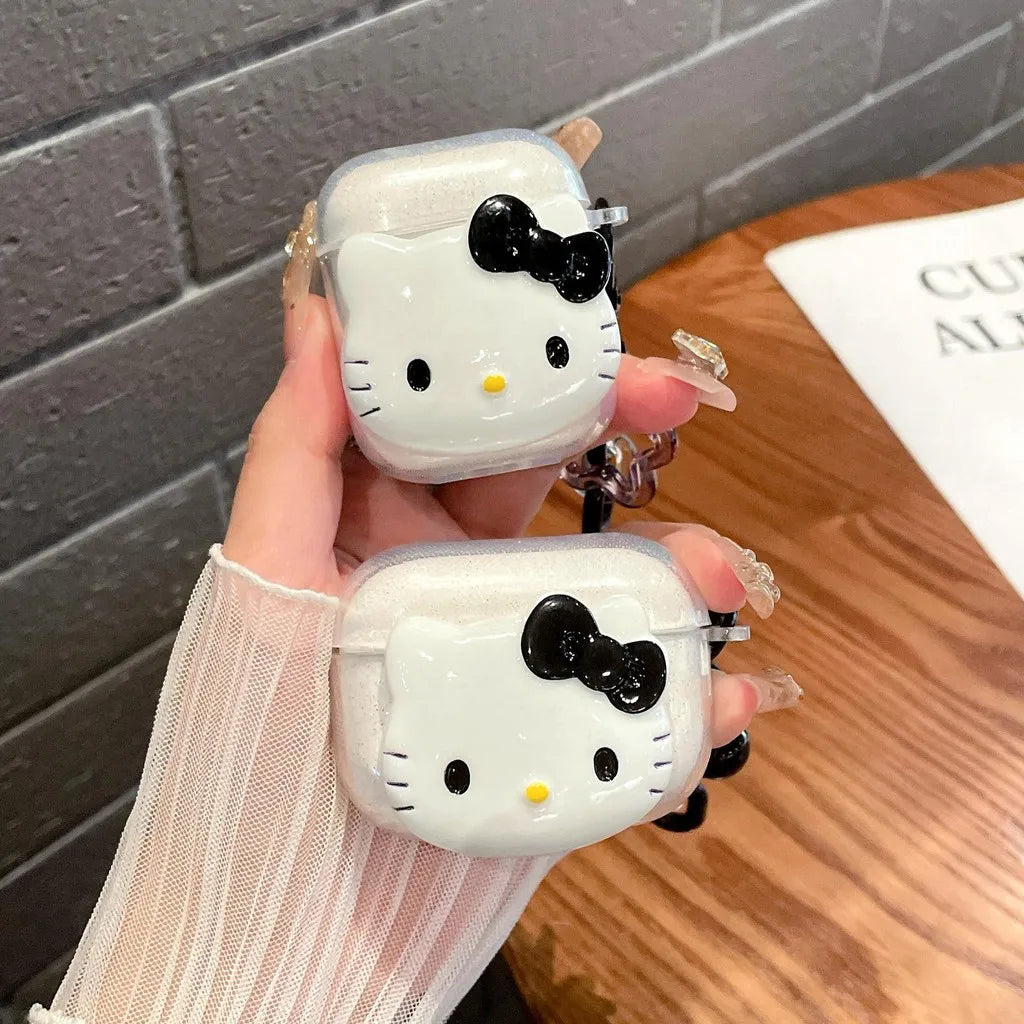 Cute Pink Hello KT Cat Cover for AirPods Pro3 Cartoon Earphone Case for Airpods Pro2 Pro 4 3 2 1 Protective Cover with Keychain