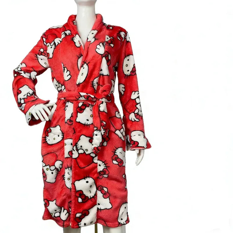 Hello Kitty flannel red bathrobe, cute cartoon anime Y2K, creative gift, best friend outfit, theme party outfit