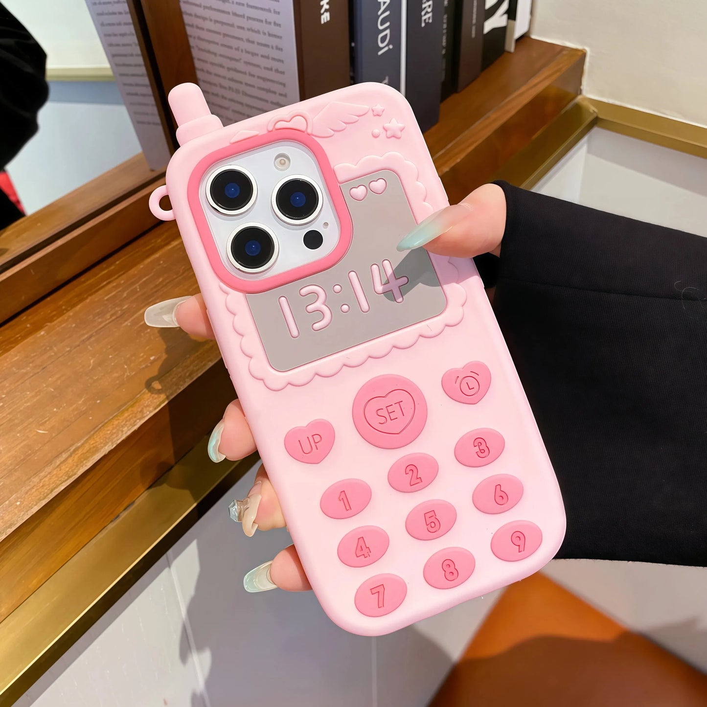 Cartoon Hello Kitty Pendant Telephone Phone Case For iPhone 17 16 15 14 13 12 Pro Max Plus 16 17E Shockproof Silicone Back Cover