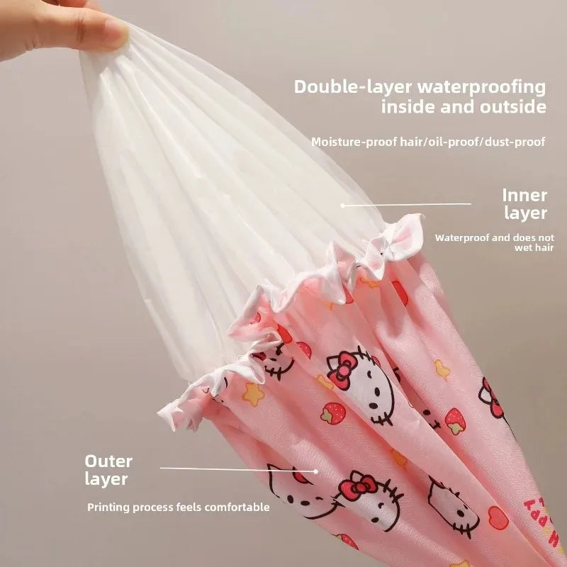 Hello Kitty Printed Double Layer Waterproof Shower Cap Cute Cartoon Reusable Shower Cap Women's Shampoo Travel Daily Use Gift
