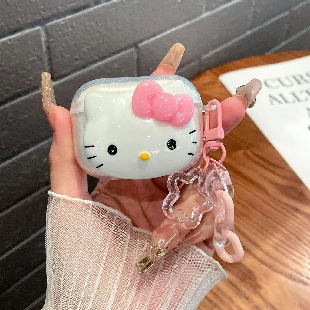 Cute Pink Hello KT Cat Cover for AirPods Pro3 Cartoon Earphone Case for Airpods Pro2 Pro 4 3 2 1 Protective Cover with Keychain