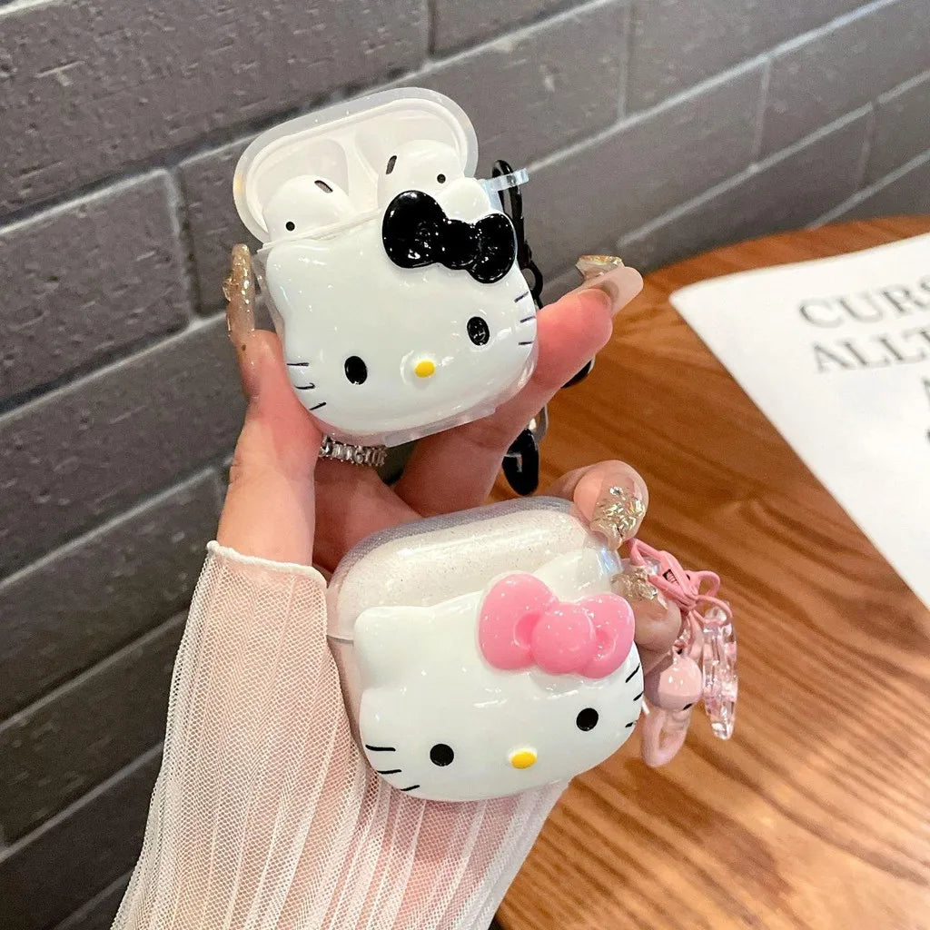 Cute Pink Hello KT Cat Cover for AirPods Pro3 Cartoon Earphone Case for Airpods Pro2 Pro 4 3 2 1 Protective Cover with Keychain