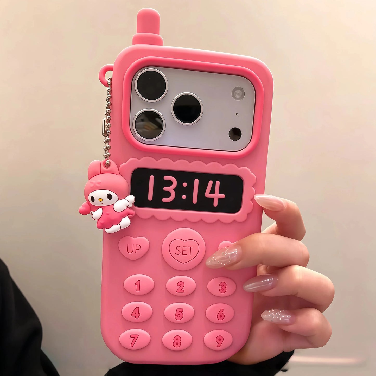 Cartoon Hello Kitty Pendant Telephone Phone Case For iPhone 17 16 15 14 13 12 Pro Max Plus 16 17E Shockproof Silicone Back Cover