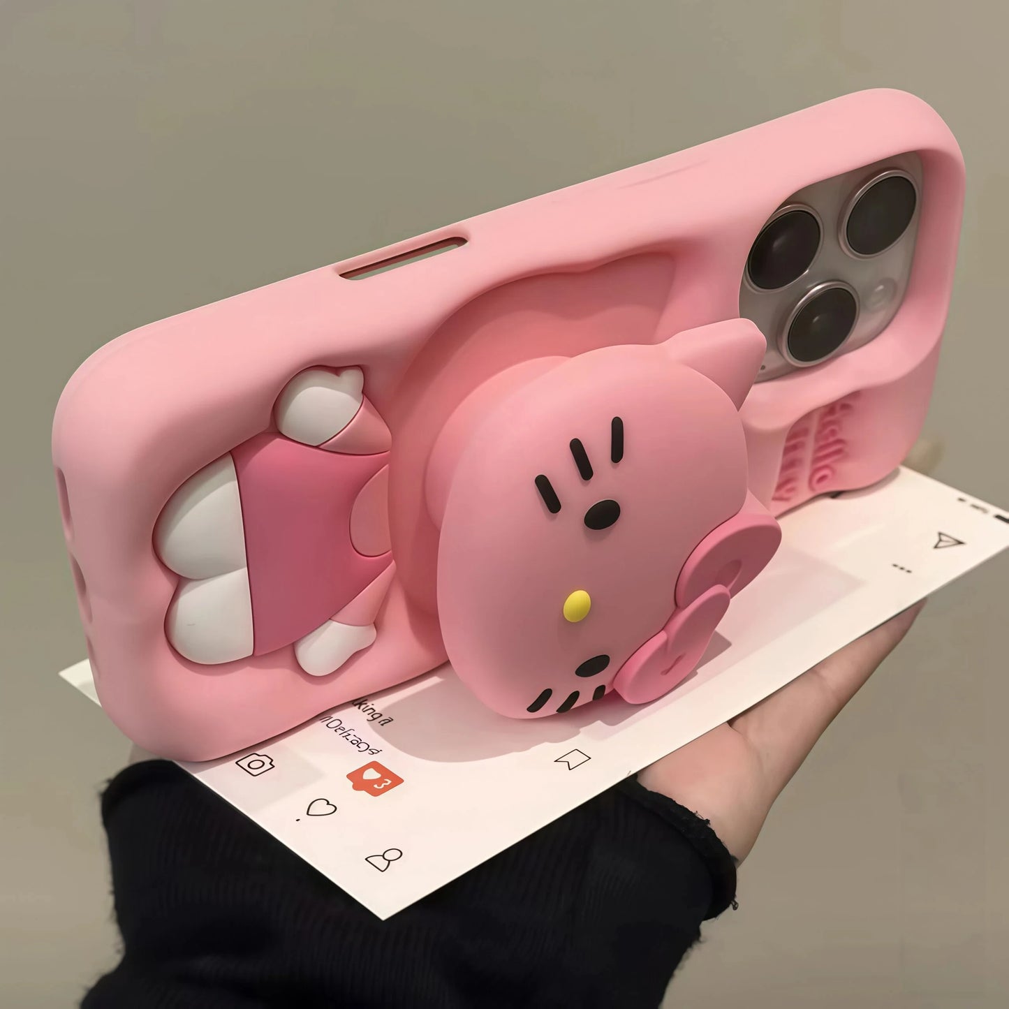 Cute Hello Kitty Phone Case For iPhone 12 13 14 15 16 17 Pro Max Plus with Retractable Head Bracket Soft Silicone 3D Back Cover