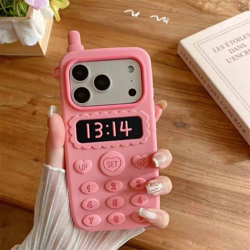 Cartoon Hello Kitty Pendant Telephone Phone Case For iPhone 17 16 15 14 13 12 Pro Max Plus 16 17E Shockproof Silicone Back Cover