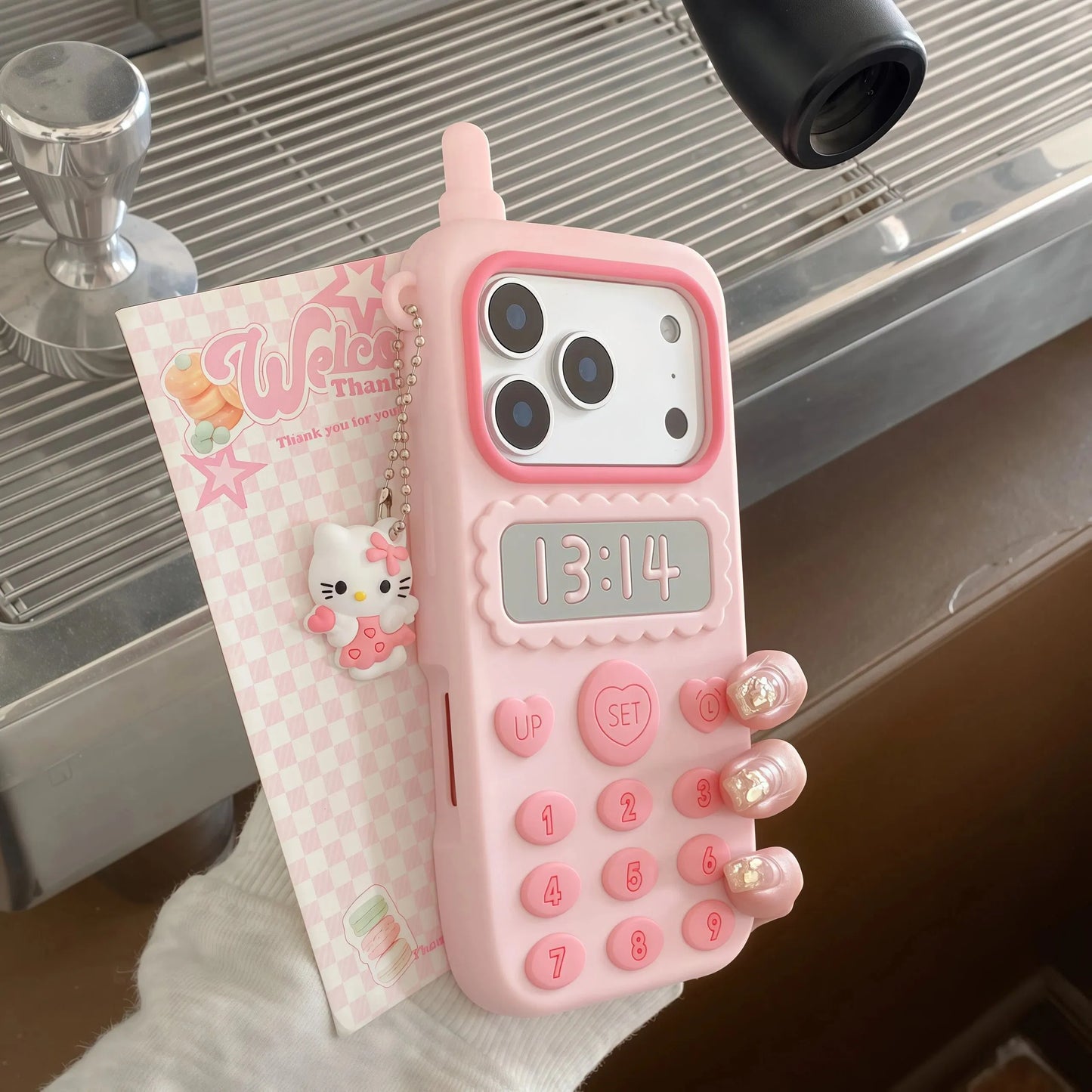 Cartoon Hello Kitty Pendant Telephone Phone Case For iPhone 17 16 15 14 13 12 Pro Max Plus 16 17E Shockproof Silicone Back Cover