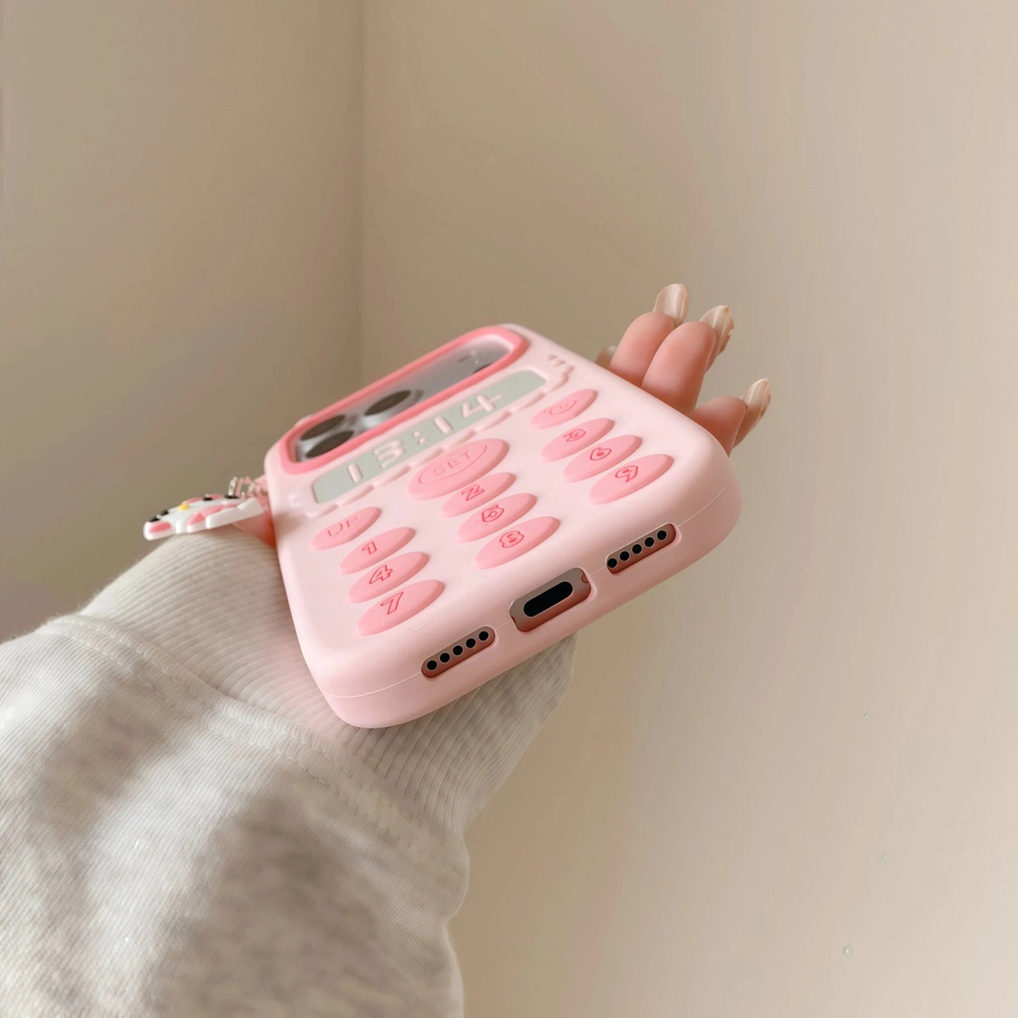 Cartoon Hello Kitty Pendant Telephone Phone Case For iPhone 17 16 15 14 13 12 Pro Max Plus 16 17E Shockproof Silicone Back Cover