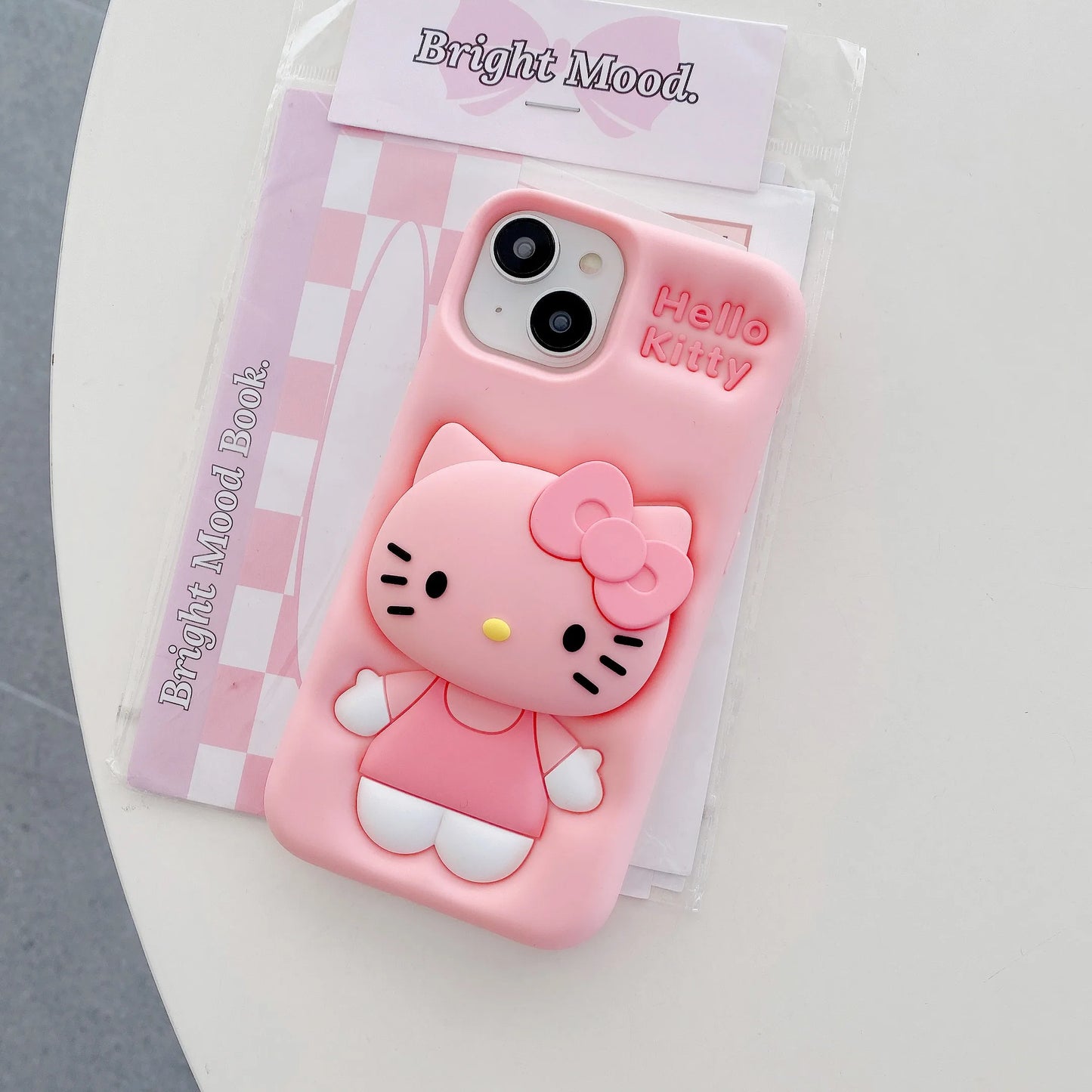 Cute Hello Kitty Phone Case For iPhone 12 13 14 15 16 17 Pro Max Plus with Retractable Head Bracket Soft Silicone 3D Back Cover