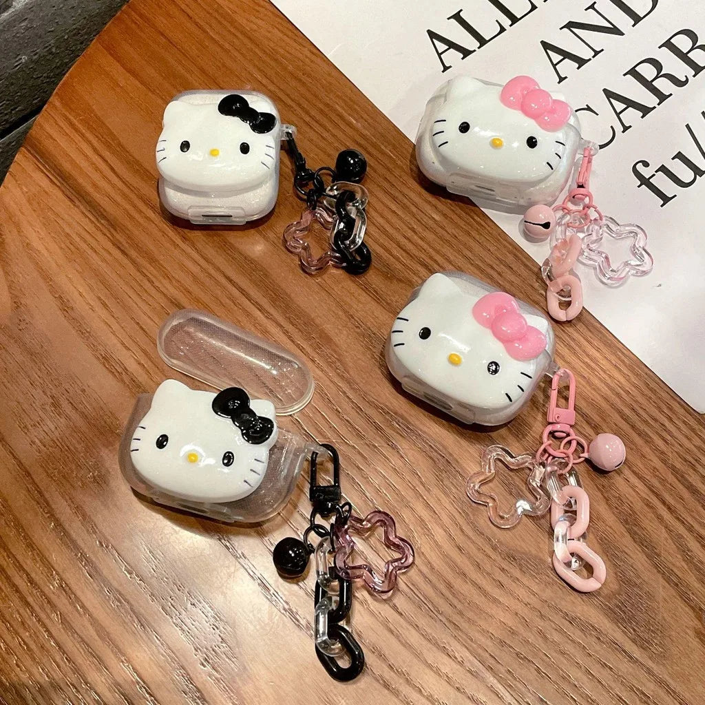 Cute Pink Hello KT Cat Cover for AirPods Pro3 Cartoon Earphone Case for Airpods Pro2 Pro 4 3 2 1 Protective Cover with Keychain