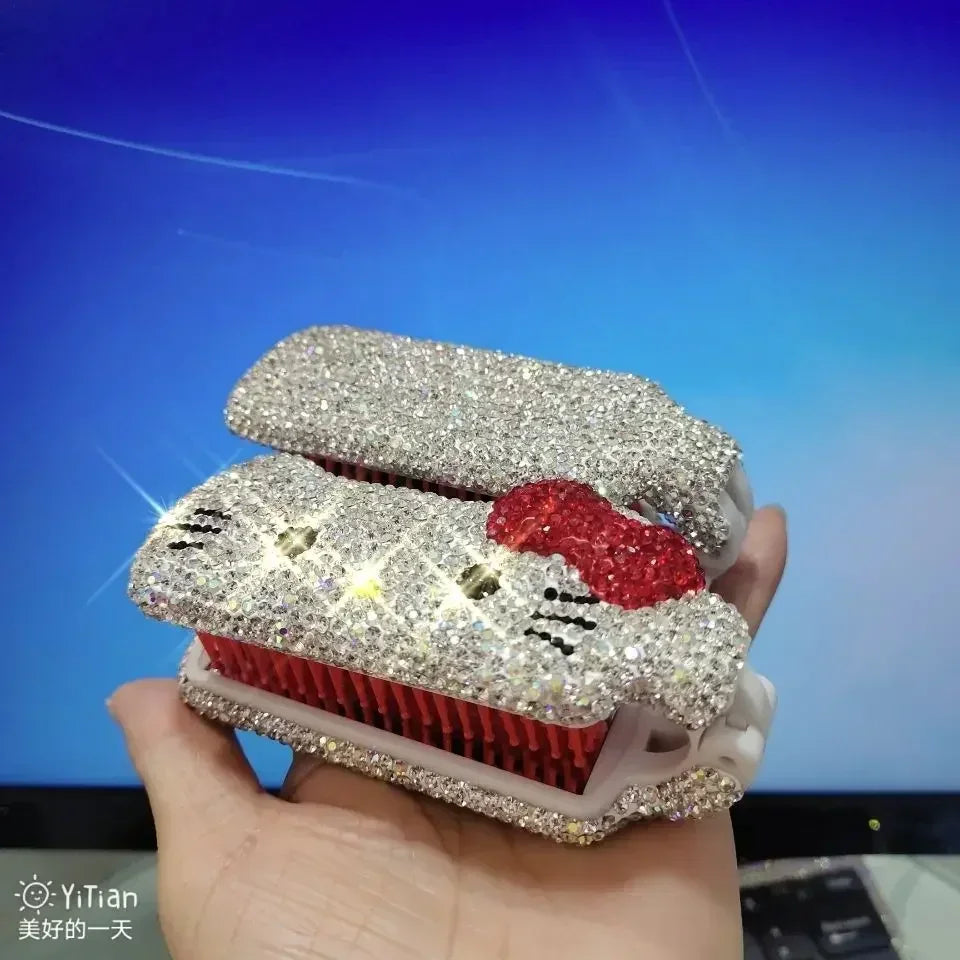 kawaii Hello Kitty Comb Handmake Full Diamonds Anime Massage Comb Curly Hair Straight Cute Makeup Diamond-Embedded for girls